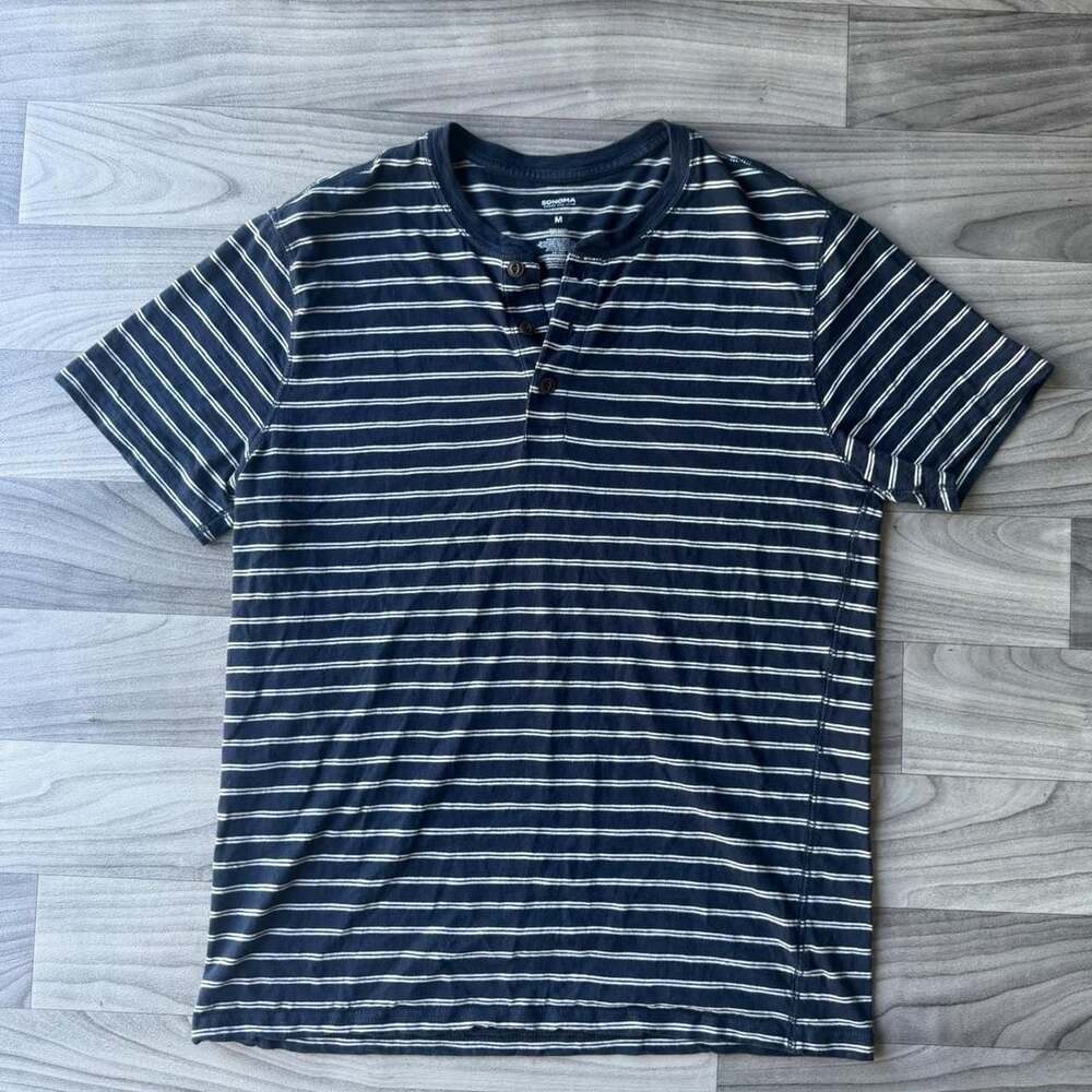 Sonoma Goods For Life Navy Striped Henley Shirt Medium